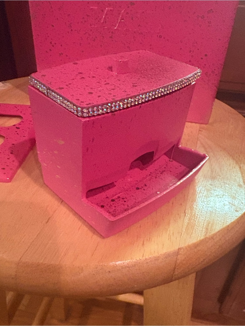 Pink Decorative Resin Trinket Box with Rhinestone Trim